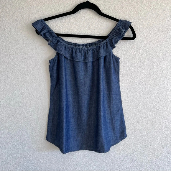 Reformation Scarlett Chambray Denim Off Shoulder Blouse - Picture 2 of 10